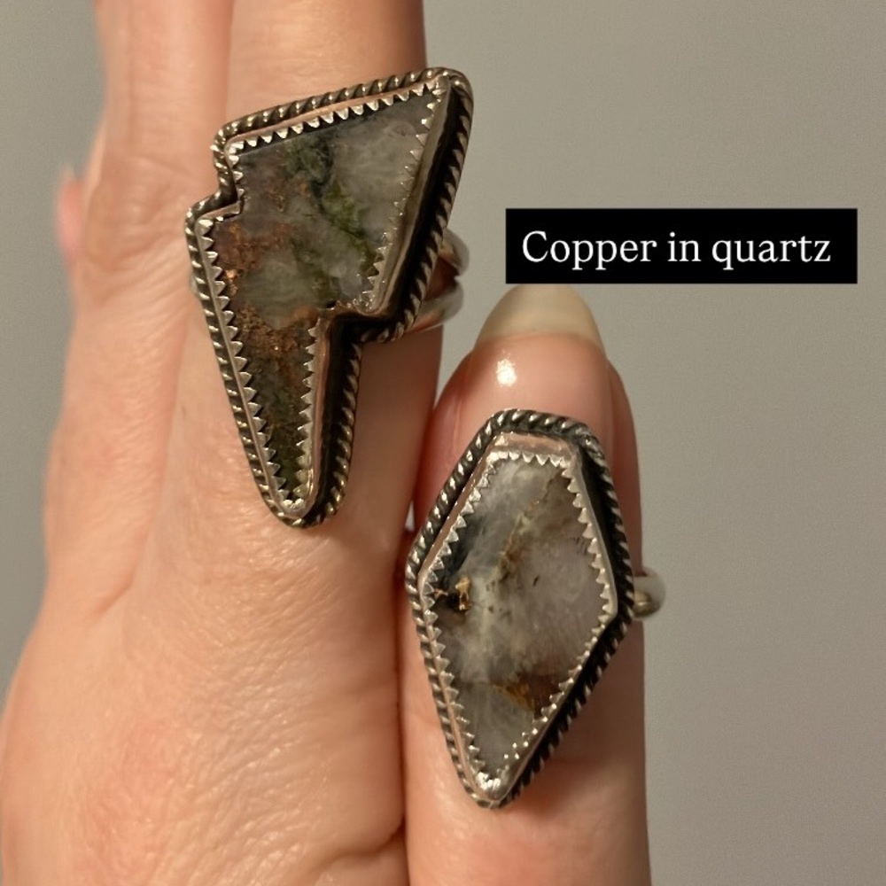 ***SOLD*** Kerges Nimen copper inclusion quartz sterling silver rings